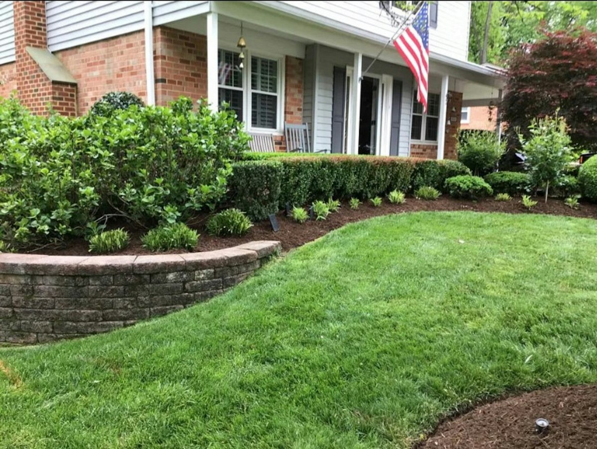 A tidy front lawn and beds